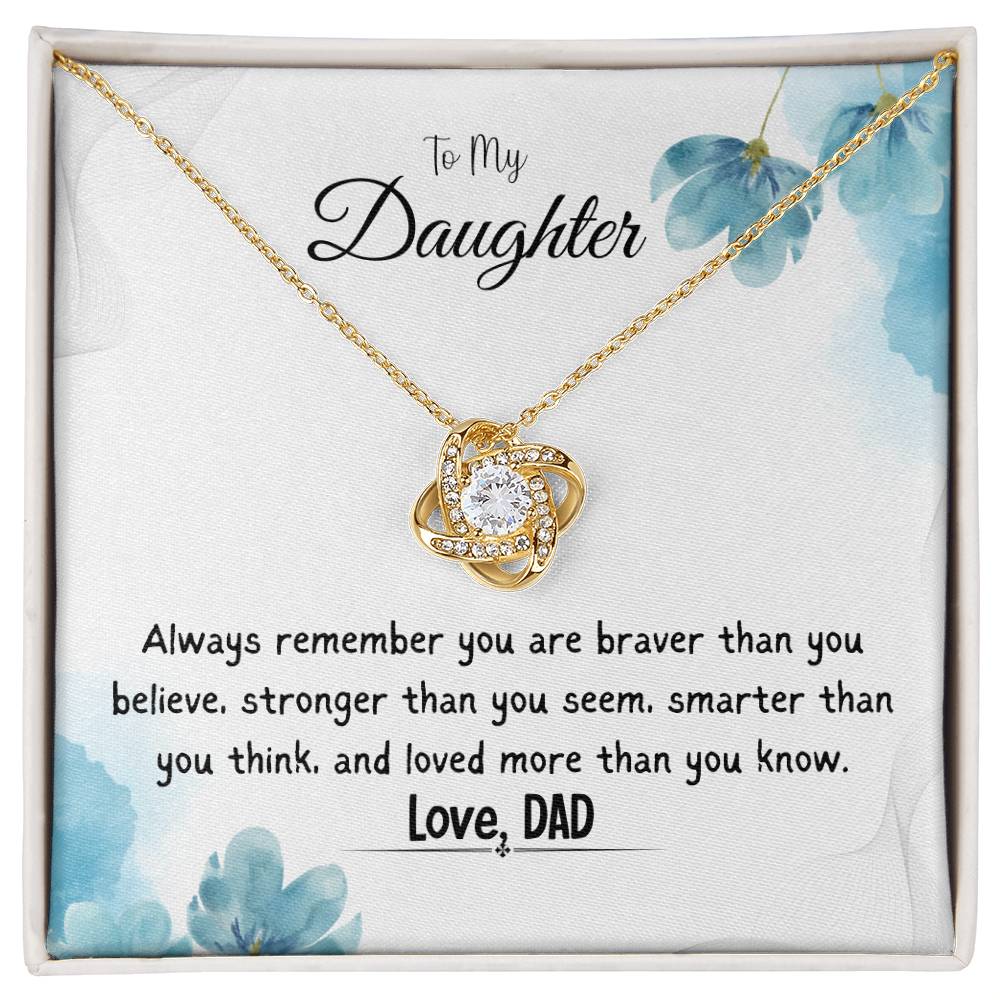 To My Daughter Love Knot Necklace Gift From Dad, With Message Card -