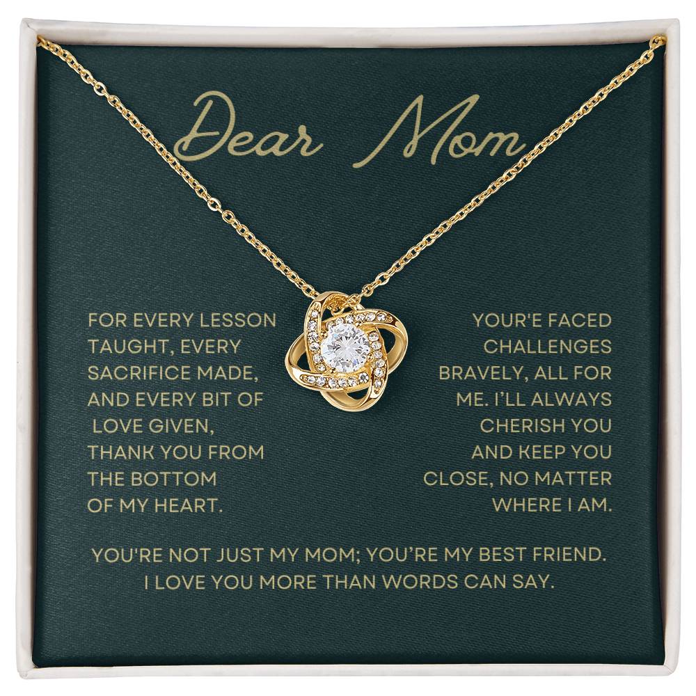 Dear Mom For Every Lesson Gift Love Knot Necklace From Daughter With Message Card Mother's Day Necklace Gift for Mom, Mother Necklace, Mom Birthday Present From Daughter