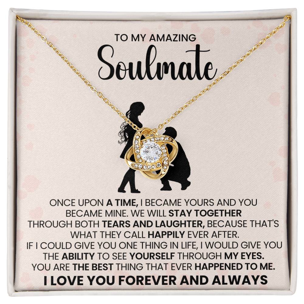 o My Beautiful Soulmate Necklace for Women, Girlfriend- My Soulmate Love Knot Necklace Gifts for Her Anniversary Future Wife You are The Best Happened to Me Girl Friend Necklace with Card & Box