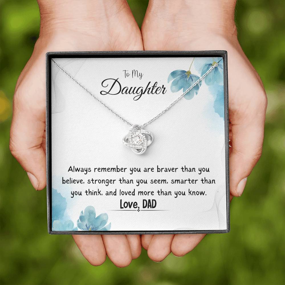 To My Daughter Love Knot Necklace Gift From Dad, With Message Card -