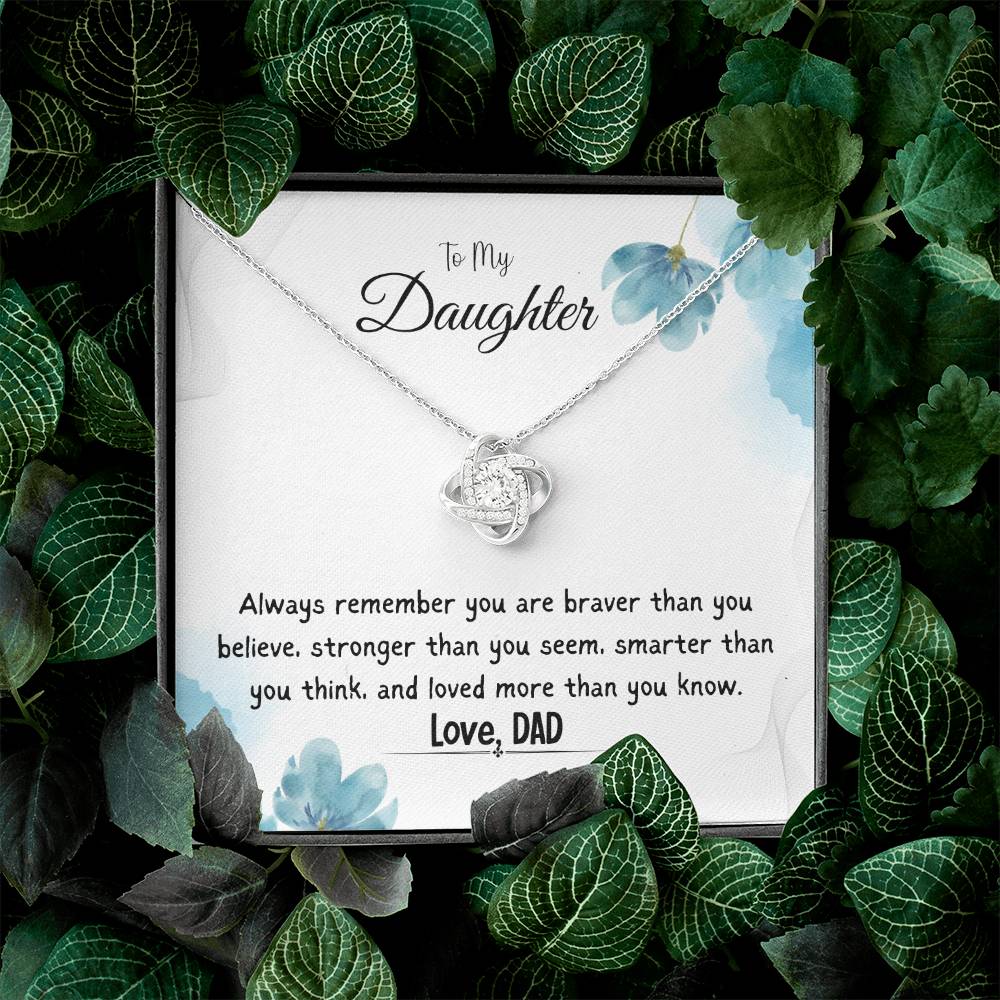 To My Daughter Love Knot Necklace Gift From Dad, With Message Card -