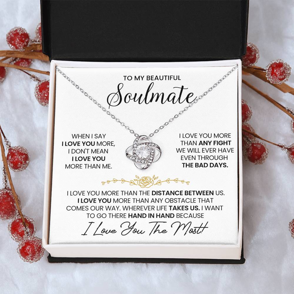 To My Beautiful Soulmate Necklace for Women, Girlfriend- My Soulmate Love Knot Necklace Gifts for Her Anniversary Future Wife Distance Between Us Girl Friend Necklace with Card & Box