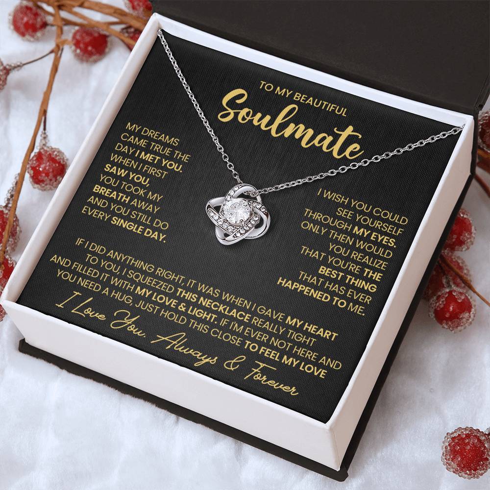 To My Beautiful Soulmate Necklace for Women, Girlfriend- My Soulmate Love Knot Necklace Gifts for Her Anniversary Future Wife I Met You Girl Friend Necklace with Card & Box