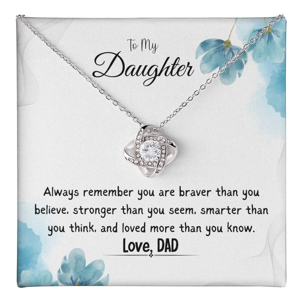 To My Daughter Love Knot Necklace Gift From Dad, With Message Card -