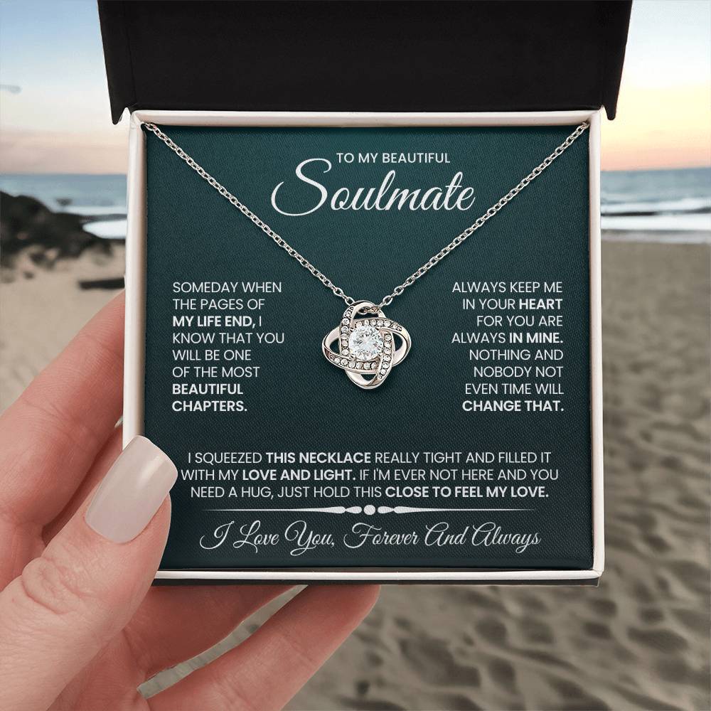 To My Beautiful Soulmate Necklace for Women, Girlfriend- My Soulmate Love Knot Necklace Gifts for Her Anniversary Future Wife Beautiful Chapter Girl Friend Necklace with Card & Box