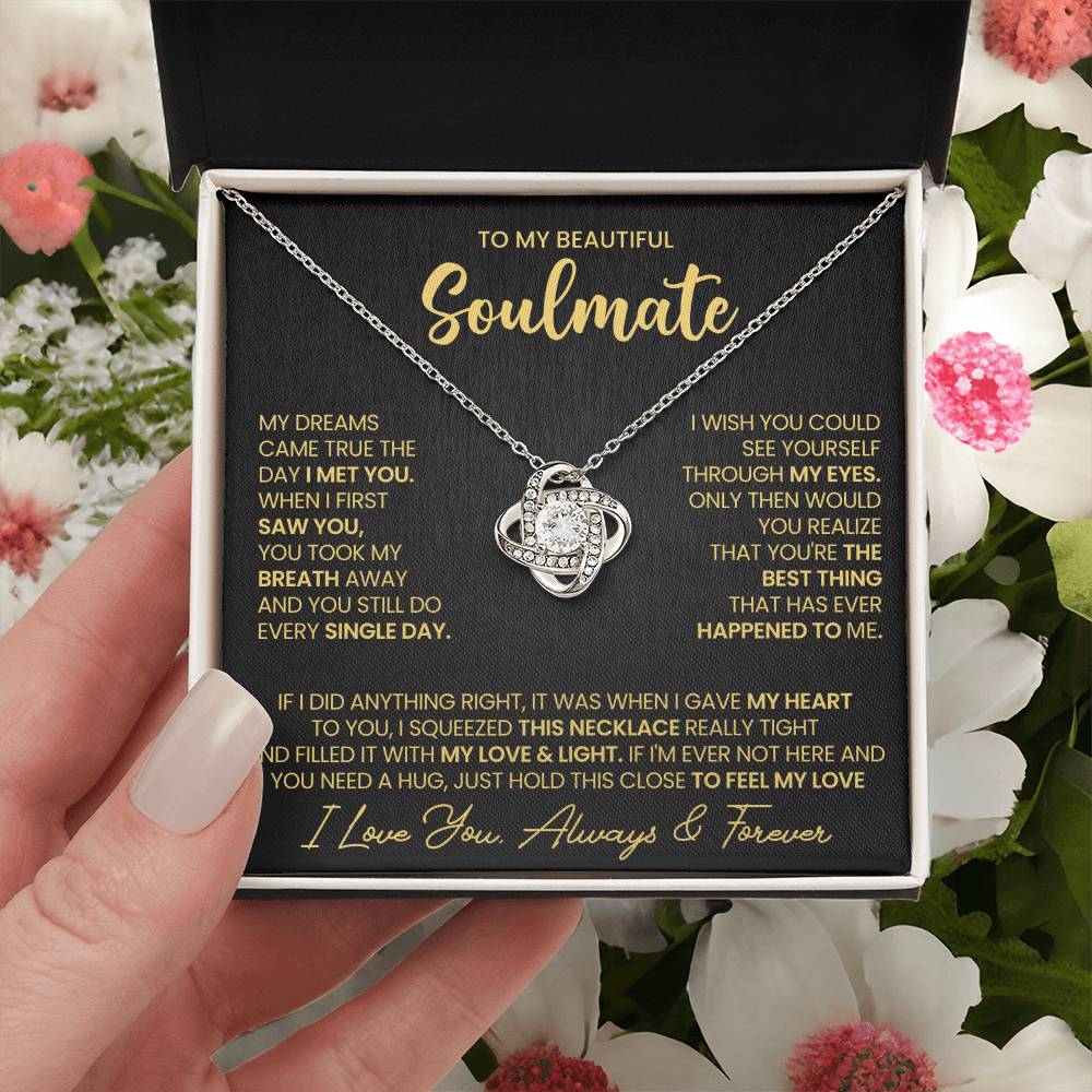 To My Beautiful Soulmate Necklace for Women, Girlfriend- My Soulmate Love Knot Necklace Gifts for Her Anniversary Future Wife I Met You Girl Friend Necklace with Card & Box