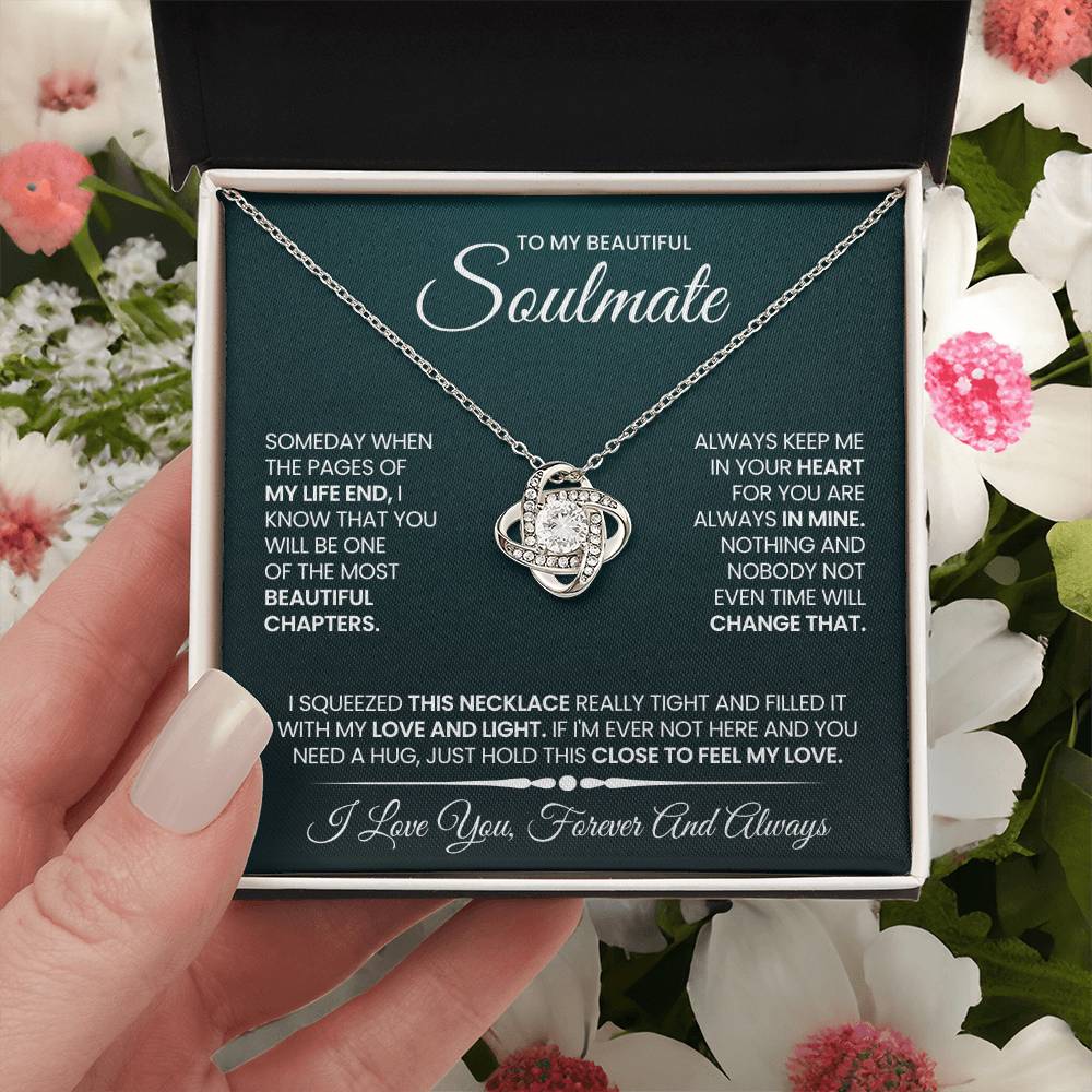 To My Beautiful Soulmate Necklace for Women, Girlfriend- My Soulmate Love Knot Necklace Gifts for Her Anniversary Future Wife Beautiful Chapter Girl Friend Necklace with Card & Box