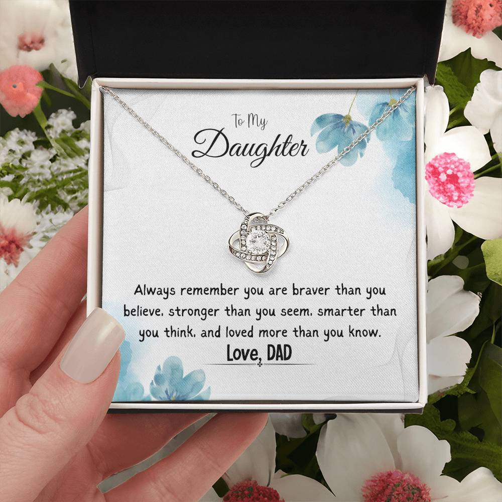 To My Daughter Love Knot Necklace Gift From Dad, With Message Card -