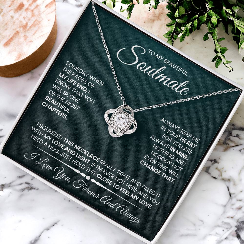 To My Beautiful Soulmate Necklace for Women, Girlfriend- My Soulmate Love Knot Necklace Gifts for Her Anniversary Future Wife Beautiful Chapter Girl Friend Necklace with Card & Box