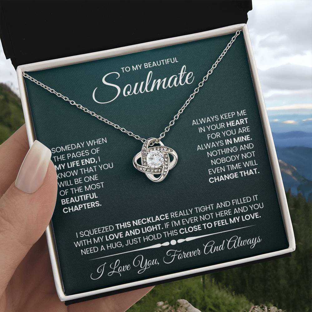 To My Beautiful Soulmate Necklace for Women, Girlfriend- My Soulmate Love Knot Necklace Gifts for Her Anniversary Future Wife Beautiful Chapter Girl Friend Necklace with Card & Box