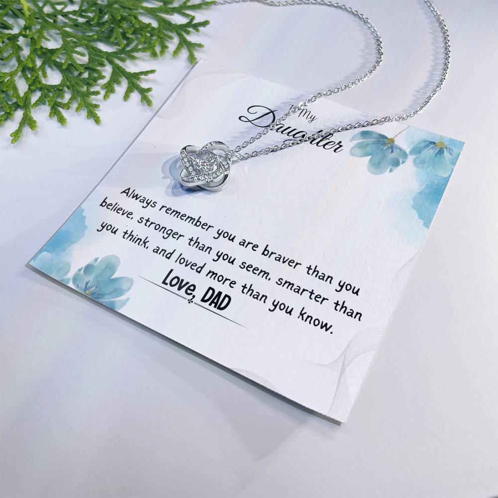 To My Daughter Love Knot Necklace Gift From Dad, With Message Card -