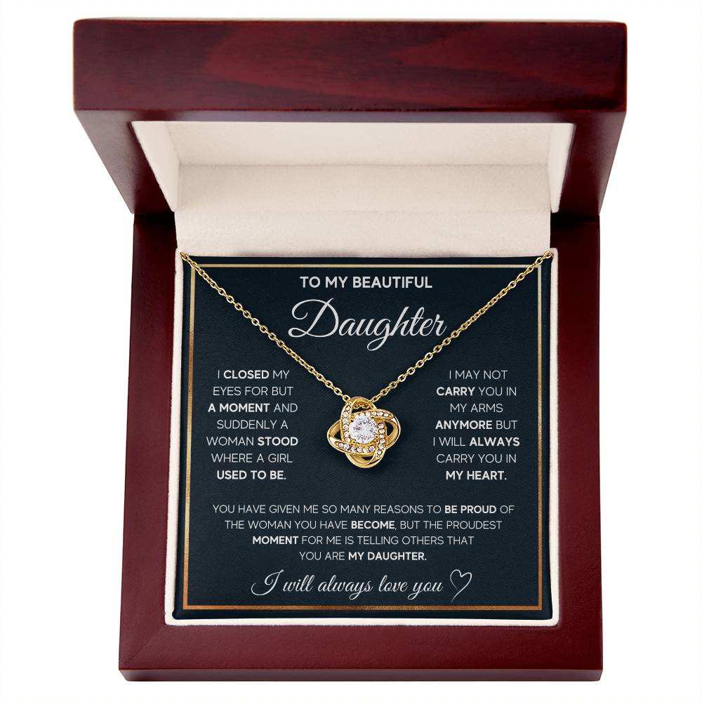 To My Daughter, I Will Always Carry You In My Heart -Love Knot Necklac