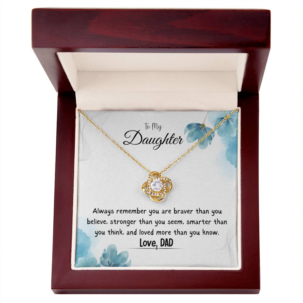 To My Daughter Love Knot Necklace Gift From Dad, With Message Card -