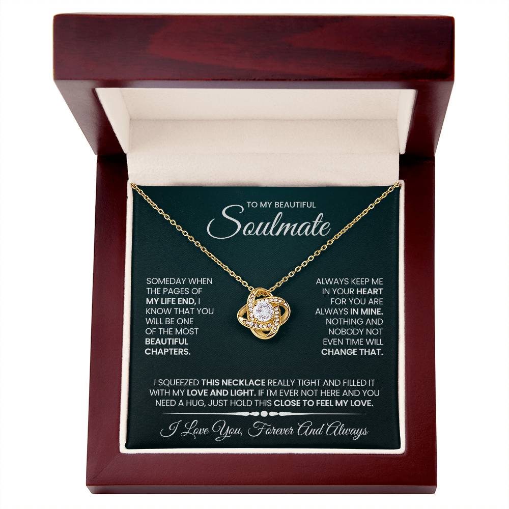 To My Beautiful Soulmate Necklace for Women, Girlfriend- My Soulmate Love Knot Necklace Gifts for Her Anniversary Future Wife Beautiful Chapter Girl Friend Necklace with Card & Box