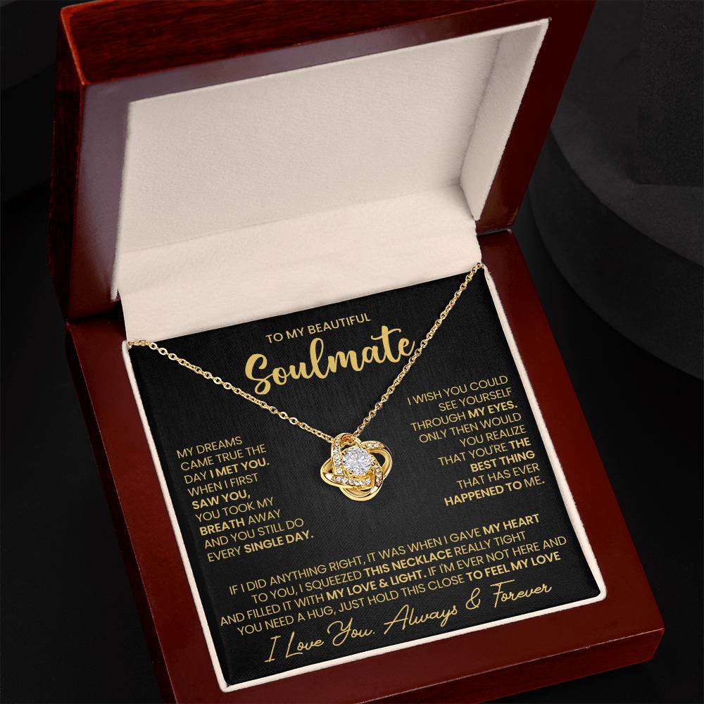 To My Beautiful Soulmate Necklace for Women, Girlfriend- My Soulmate Love Knot Necklace Gifts for Her Anniversary Future Wife I Met You Girl Friend Necklace with Card & Box