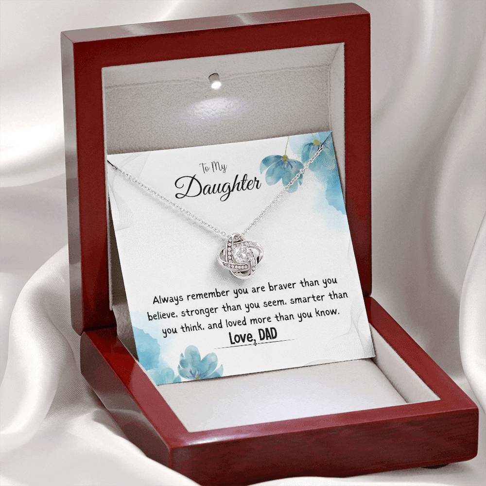 To My Daughter Love Knot Necklace Gift From Dad, With Message Card -