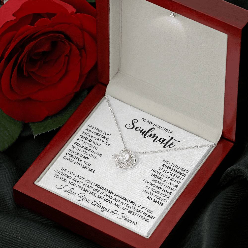 To My Beautiful Soulmate Necklace for Women, Girlfriend- My Soulmate Love Knot Necklace Gifts for Her Anniversary Future Wife Found My Love Girl Friend Necklace with Card & Box
