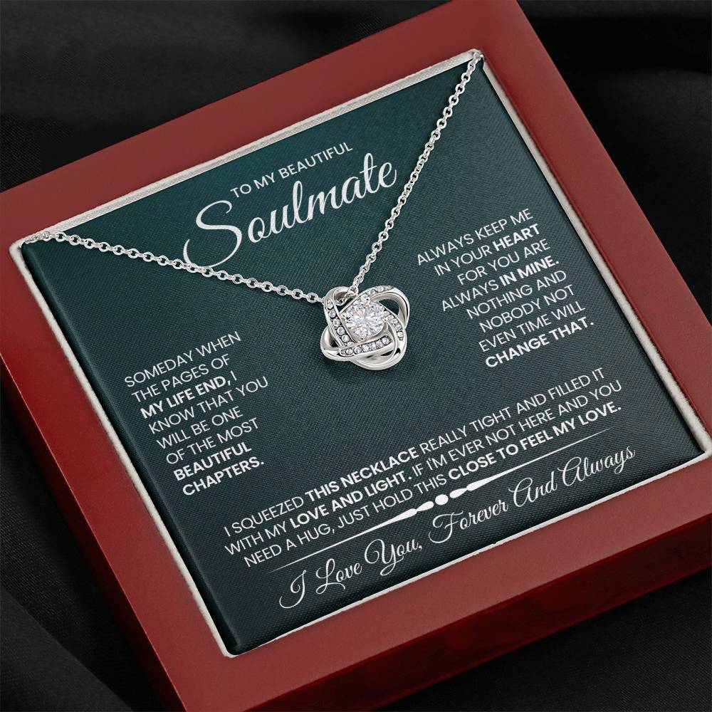 To My Beautiful Soulmate Necklace for Women, Girlfriend- My Soulmate Love Knot Necklace Gifts for Her Anniversary Future Wife Beautiful Chapter Girl Friend Necklace with Card & Box