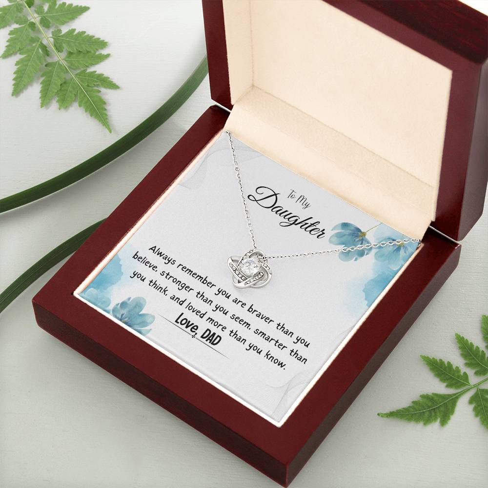 To My Daughter Love Knot Necklace Gift From Dad, With Message Card -