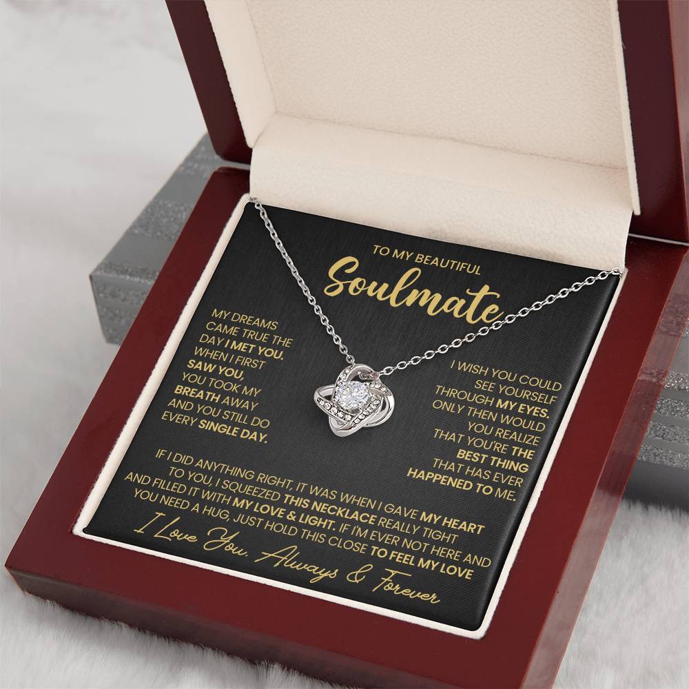 To My Beautiful Soulmate Necklace for Women, Girlfriend- My Soulmate Love Knot Necklace Gifts for Her Anniversary Future Wife I Met You Girl Friend Necklace with Card & Box