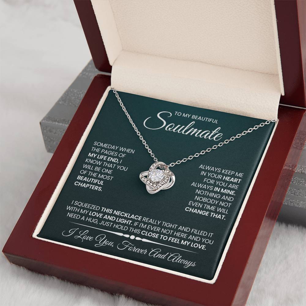 To My Beautiful Soulmate Necklace for Women, Girlfriend- My Soulmate Love Knot Necklace Gifts for Her Anniversary Future Wife Beautiful Chapter Girl Friend Necklace with Card & Box