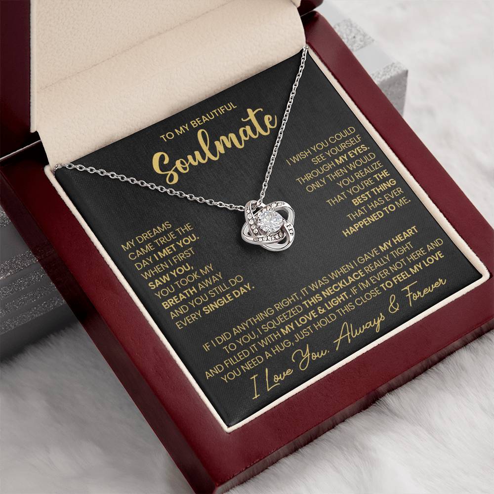To My Beautiful Soulmate Necklace for Women, Girlfriend- My Soulmate Love Knot Necklace Gifts for Her Anniversary Future Wife I Met You Girl Friend Necklace with Card & Box