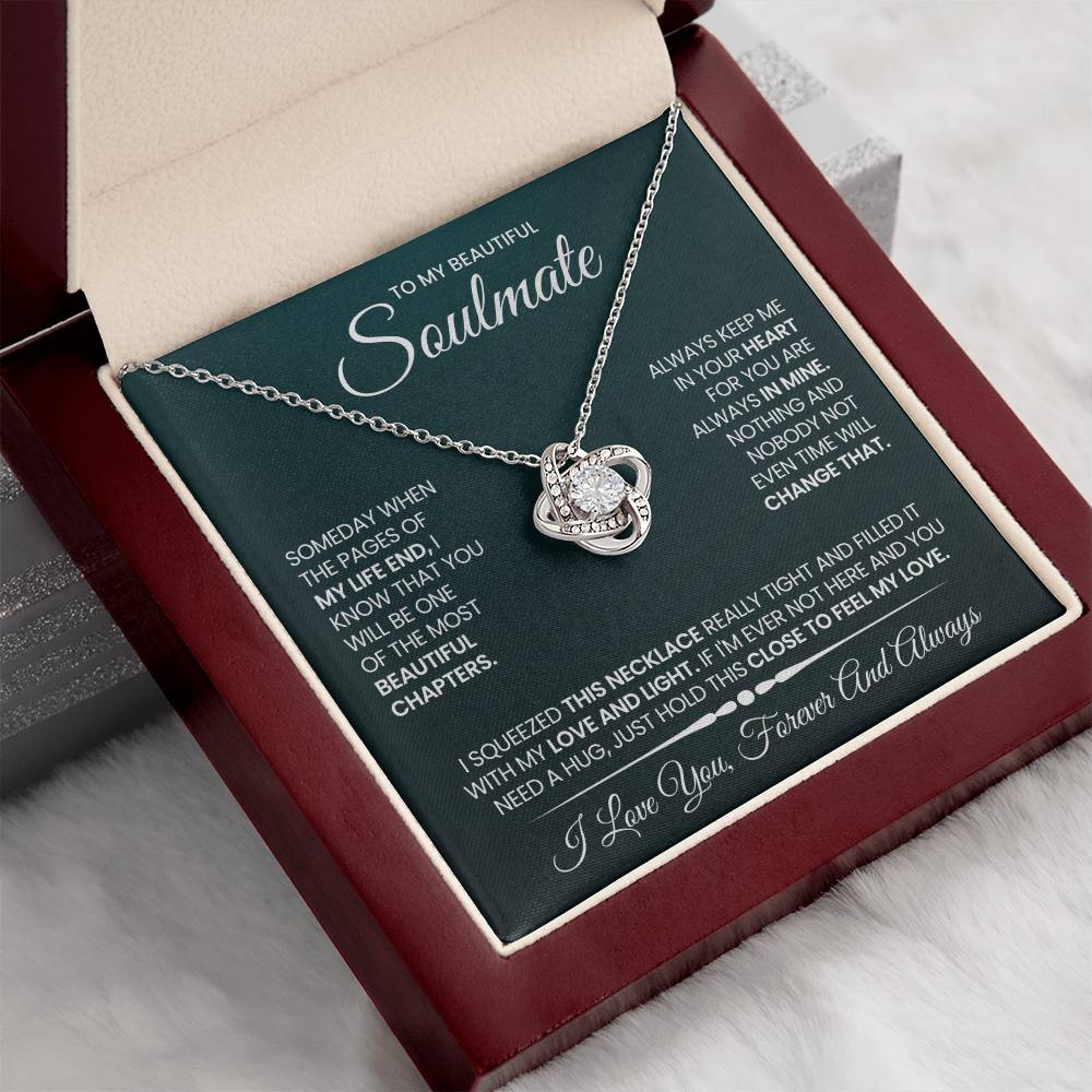 To My Beautiful Soulmate Necklace for Women, Girlfriend- My Soulmate Love Knot Necklace Gifts for Her Anniversary Future Wife Beautiful Chapter Girl Friend Necklace with Card & Box
