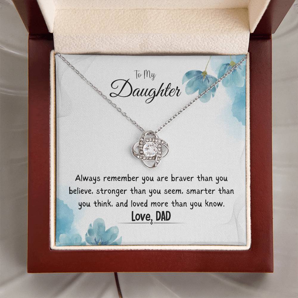 To My Daughter Love Knot Necklace Gift From Dad, With Message Card -