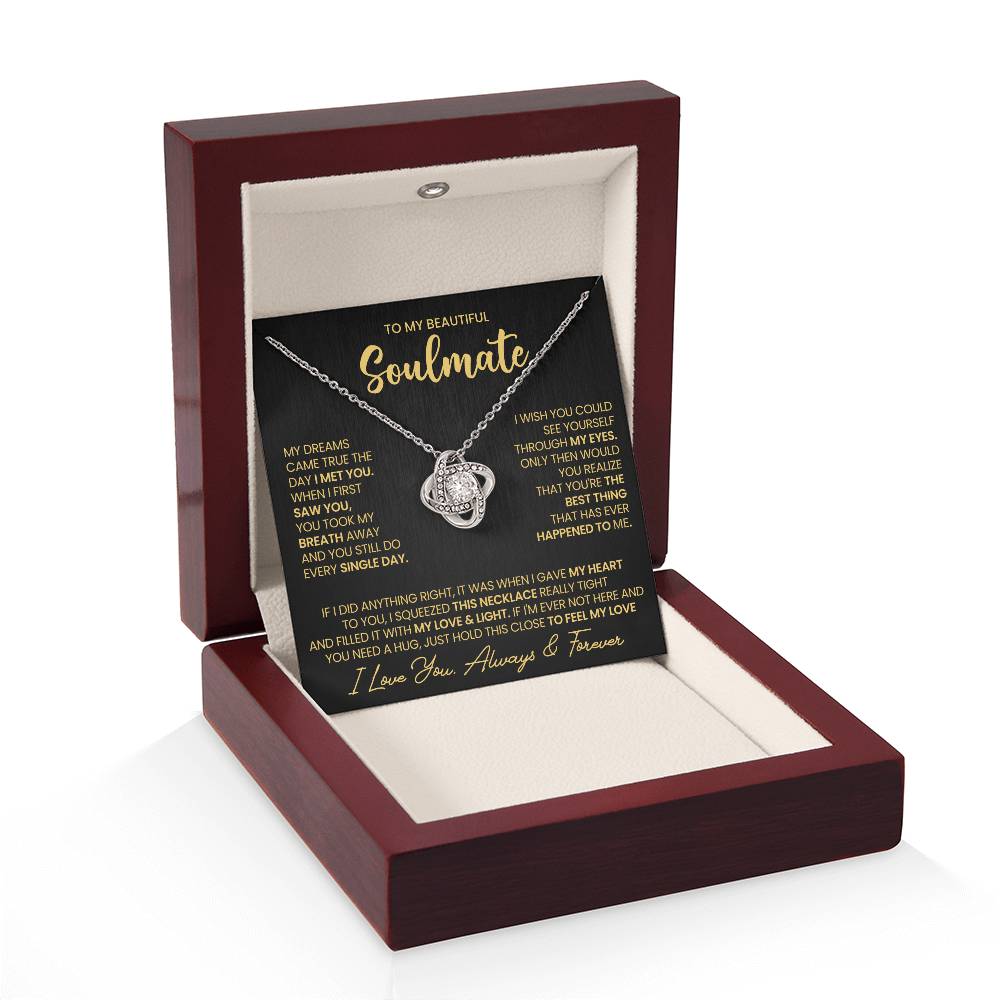 To My Beautiful Soulmate Necklace for Women, Girlfriend- My Soulmate Love Knot Necklace Gifts for Her Anniversary Future Wife I Met You Girl Friend Necklace with Card & Box