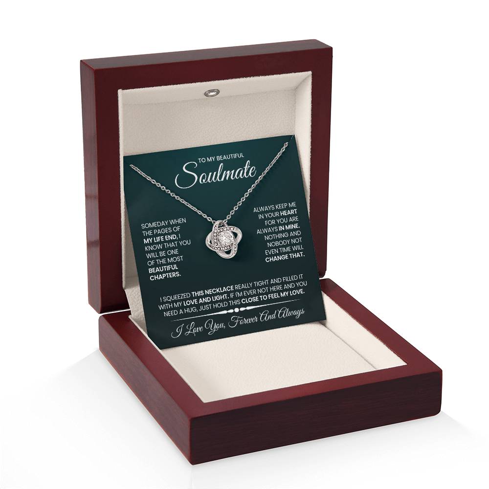 To My Beautiful Soulmate Necklace for Women, Girlfriend- My Soulmate Love Knot Necklace Gifts for Her Anniversary Future Wife Beautiful Chapter Girl Friend Necklace with Card & Box