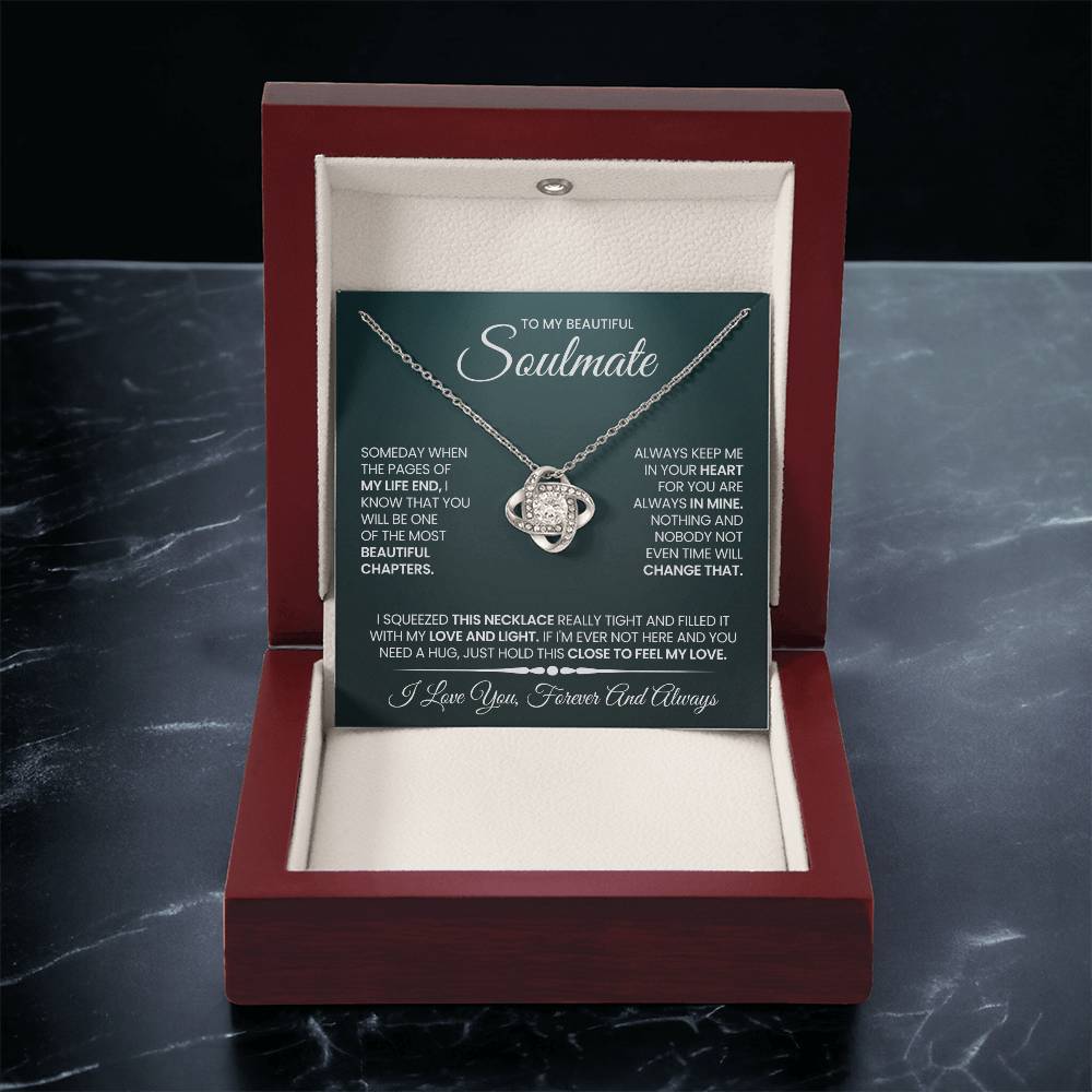 To My Beautiful Soulmate Necklace for Women, Girlfriend- My Soulmate Love Knot Necklace Gifts for Her Anniversary Future Wife Beautiful Chapter Girl Friend Necklace with Card & Box