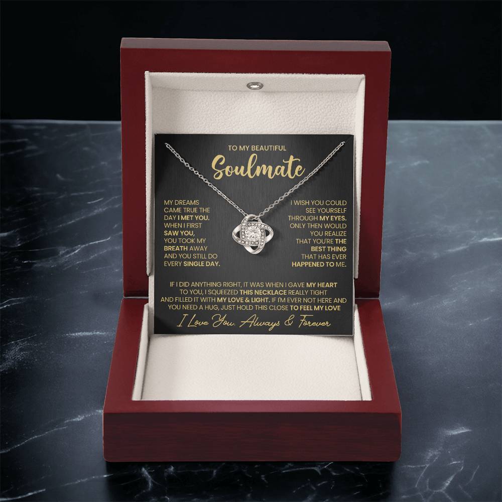 To My Beautiful Soulmate Necklace for Women, Girlfriend- My Soulmate Love Knot Necklace Gifts for Her Anniversary Future Wife I Met You Girl Friend Necklace with Card & Box