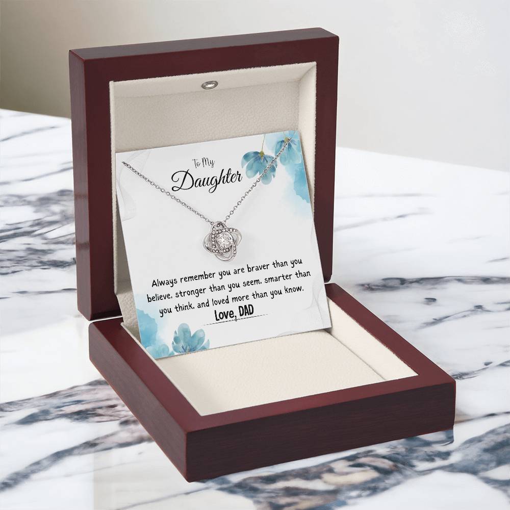 To My Daughter Love Knot Necklace Gift From Dad, With Message Card -