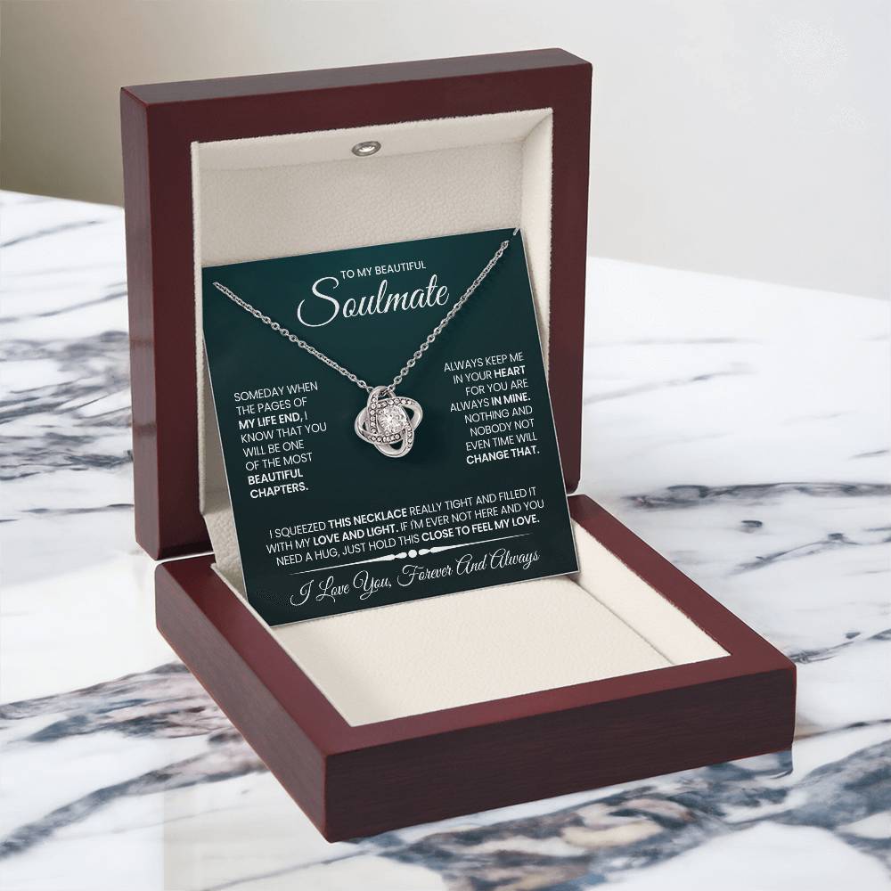 To My Beautiful Soulmate Necklace for Women, Girlfriend- My Soulmate Love Knot Necklace Gifts for Her Anniversary Future Wife Beautiful Chapter Girl Friend Necklace with Card & Box