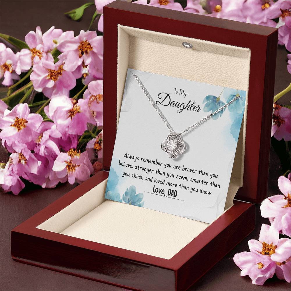 To My Daughter Love Knot Necklace Gift From Dad, With Message Card -