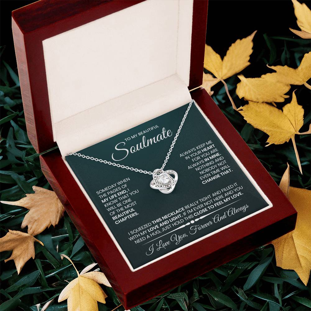 To My Beautiful Soulmate Necklace for Women, Girlfriend- My Soulmate Love Knot Necklace Gifts for Her Anniversary Future Wife Beautiful Chapter Girl Friend Necklace with Card & Box
