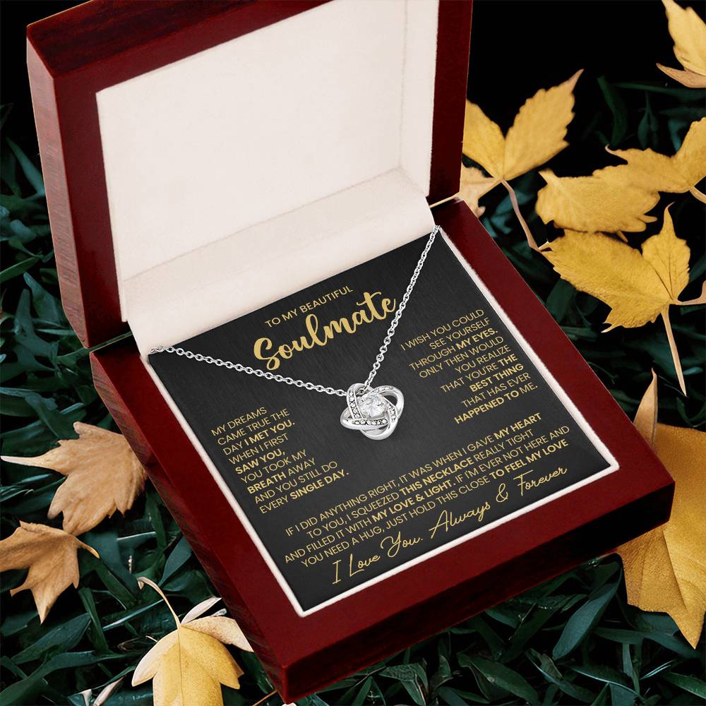To My Beautiful Soulmate Necklace for Women, Girlfriend- My Soulmate Love Knot Necklace Gifts for Her Anniversary Future Wife I Met You Girl Friend Necklace with Card & Box