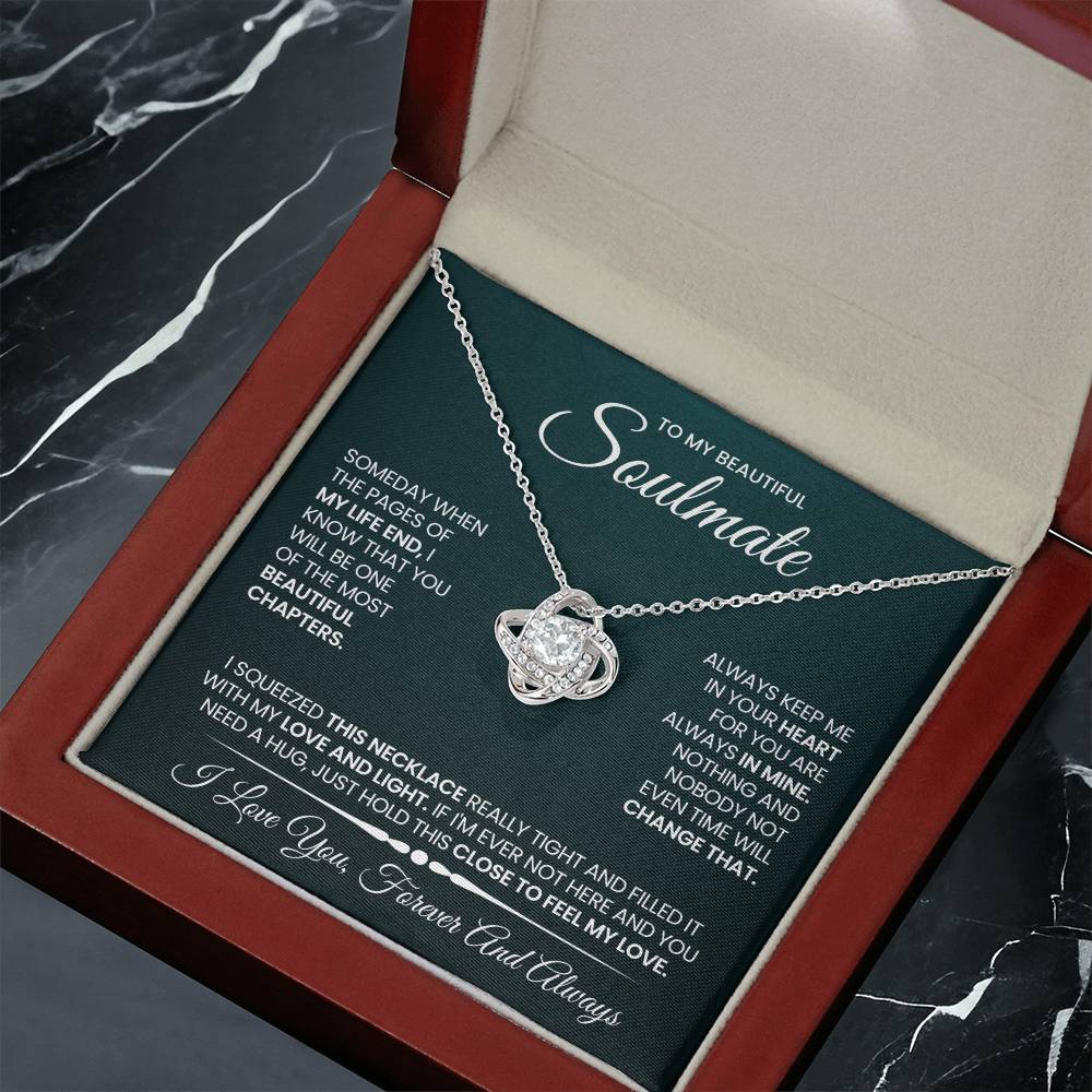 To My Beautiful Soulmate Necklace for Women, Girlfriend- My Soulmate Love Knot Necklace Gifts for Her Anniversary Future Wife Beautiful Chapter Girl Friend Necklace with Card & Box