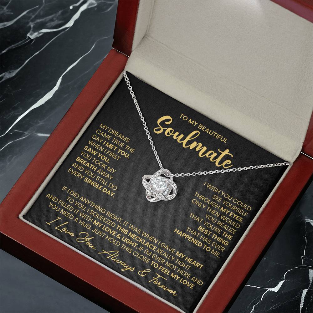To My Beautiful Soulmate Necklace for Women, Girlfriend- My Soulmate Love Knot Necklace Gifts for Her Anniversary Future Wife I Met You Girl Friend Necklace with Card & Box