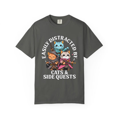 Pepper Cats & Side Quests shirt with three fantasy cat adventurers, front view