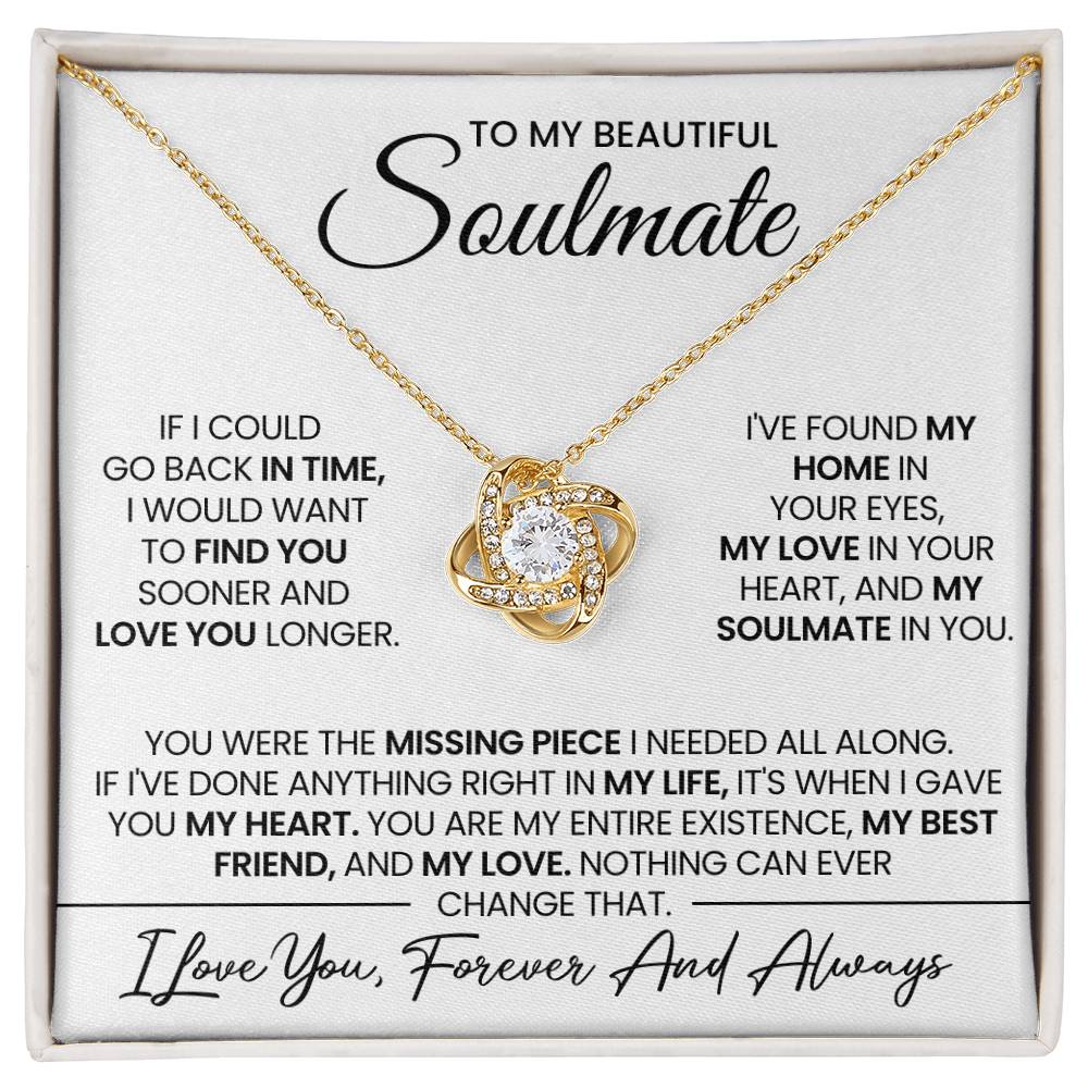 To My Beautiful Soulmate Necklace for Women, Girlfriend- My Soulmate Love Knot Necklace Gifts for Her Anniversary Future Wife Girl Friend My Love In Your Heart Necklace with Card & Box