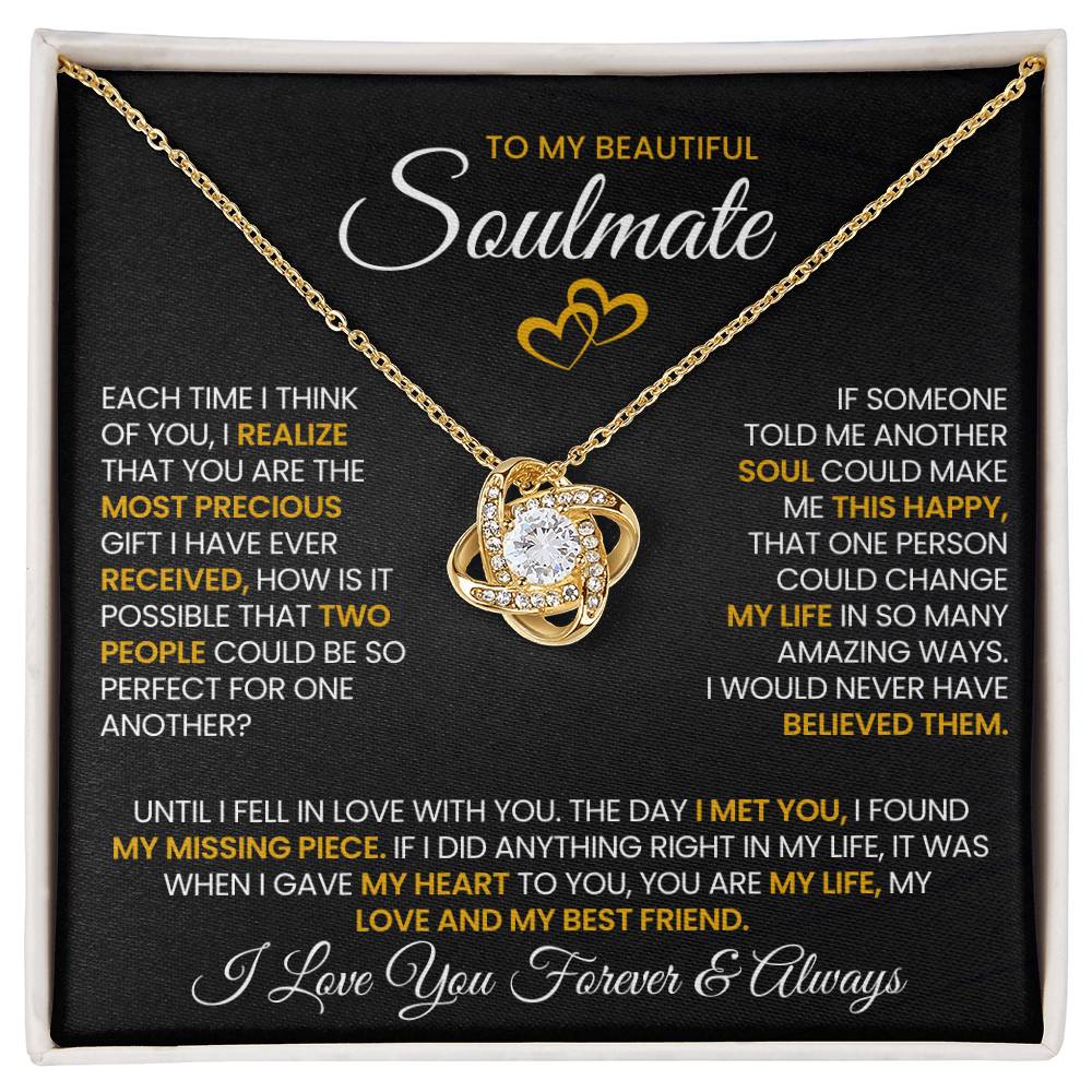 To My Beautiful Soulmate Necklace for Women, Girlfriend- My Soulmate Love Knot Necklace Gifts for Her Anniversary Future Wife Pefect for One Another Girl Friend Necklace with Card & Box