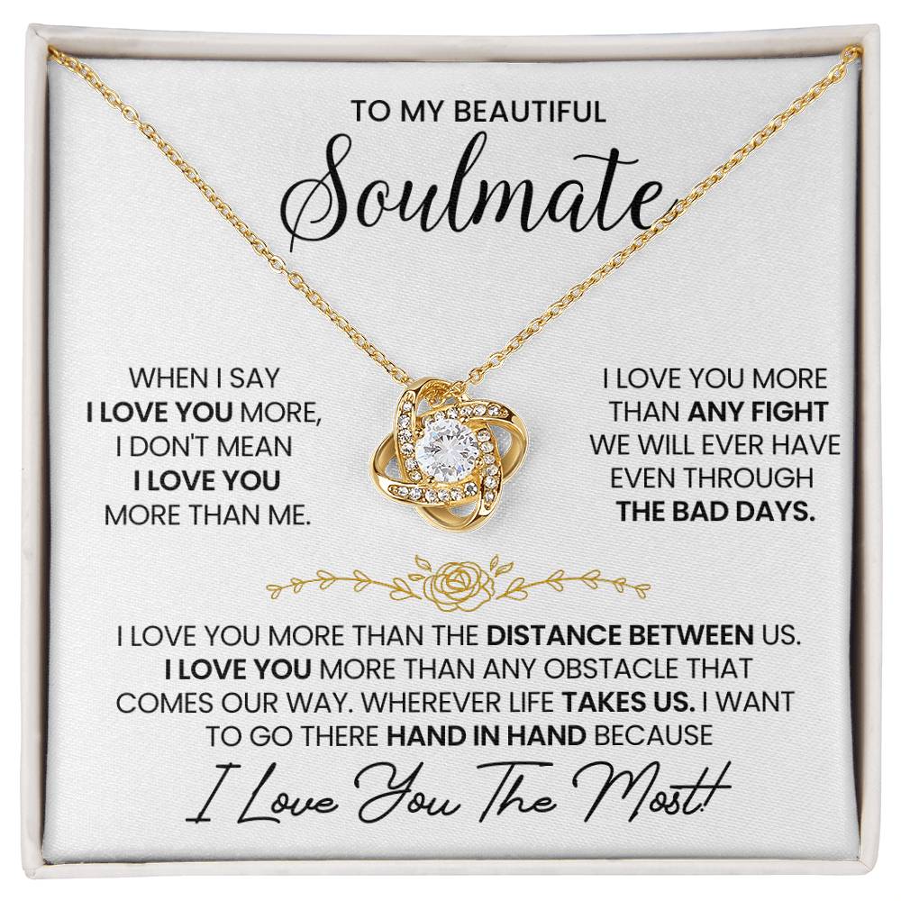 To My Beautiful Soulmate Necklace for Women, Girlfriend- My Soulmate Love Knot Necklace Gifts for Her Anniversary Future Wife Distance Between Us Girl Friend Necklace with Card & Box