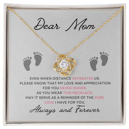 Dear Mom, Always and Forever Message Card Gift Love Knot Necklace From Daughter With Message Card Mother's Day Necklace Gift for Mom, Mother Necklace, Mom Birthday Present From Daughter