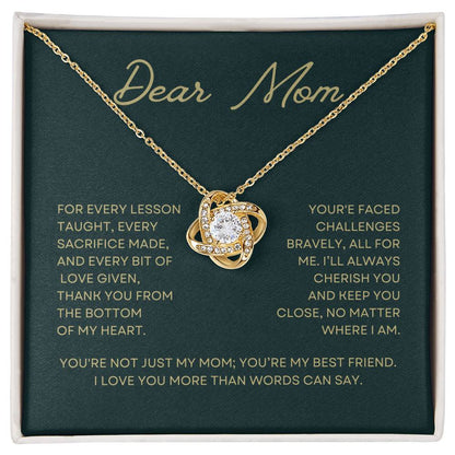 Dear Mom For Every Lesson Gift Love Knot Necklace From Daughter With Message Card Mother's Day Necklace Gift for Mom, Mother Necklace, Mom Birthday Present From Daughter