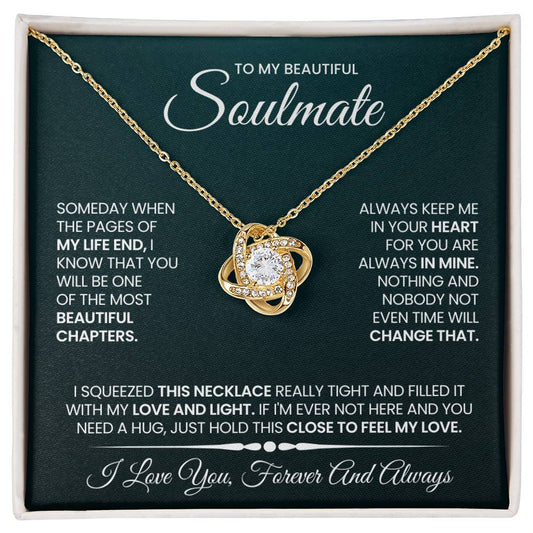 To My Beautiful Soulmate Necklace for Women, Girlfriend- My Soulmate Love Knot Necklace Gifts for Her Anniversary Future Wife Beautiful Chapter Girl Friend Necklace with Card & Box