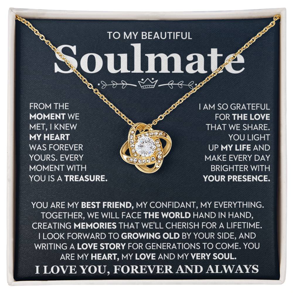 To My Beautiful Soulmate Necklace for Women, Girlfriend- My Soulmate Love Knot Necklace Gifts for Her Anniversary Future Wife You Are My Best Friend Girl Friend Necklace with Card & Box