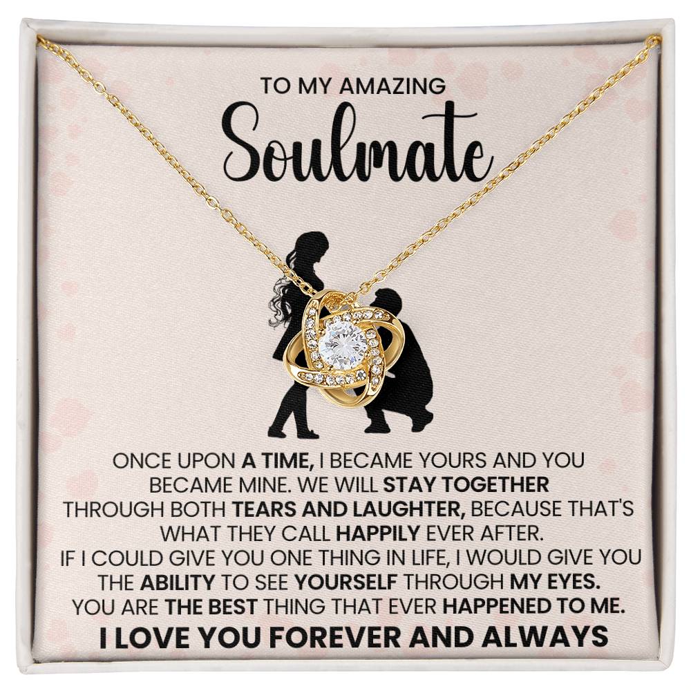 o My Beautiful Soulmate Necklace for Women, Girlfriend- My Soulmate Love Knot Necklace Gifts for Her Anniversary Future Wife You are The Best Happened to Me Girl Friend Necklace with Card & Box