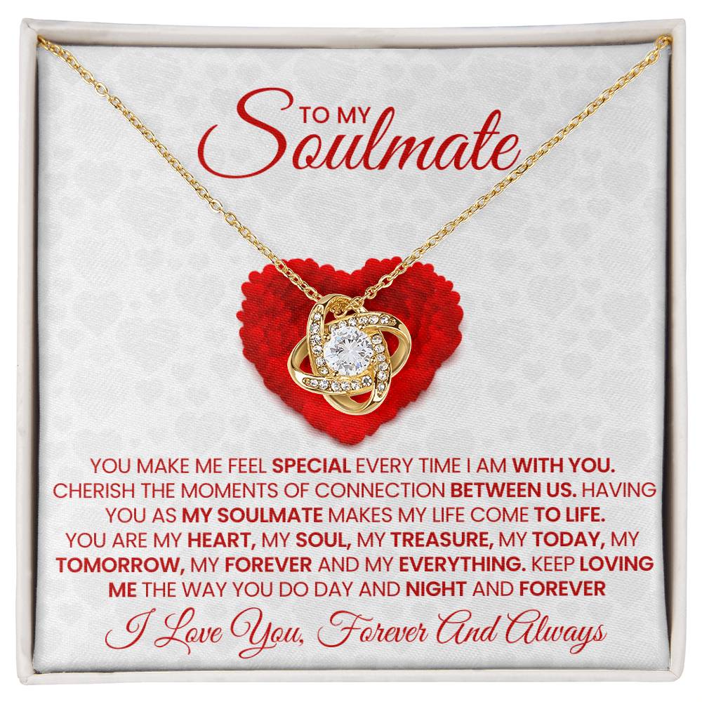 To My Soulmate Valentine's Day Couple Necklace for Wife Women, Girlfriend Queen You Are - My Soulmate Love Knot Necklace Gifts for Her Anniversary Future Wife Girl Friend Necklace with Card & Box