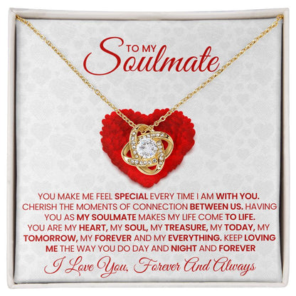 To My Soulmate Valentine's Day Couple Necklace for Wife Women, Girlfriend Queen You Are - My Soulmate Love Knot Necklace Gifts for Her Anniversary Future Wife Girl Friend Necklace with Card & Box